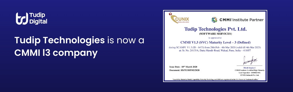 Tudip Technologies is now a CMMI l3 company